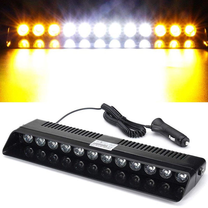 XTAUTO LED Emergency Strobe Light 12V Windshield Dash Dashboard Interior Flash Safety Lamp Hazard Warning Light Bar for Car Truck Vehicle w/Suction Cups Amber White White Amber - Image 1